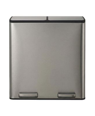 Dual Compartment Pedal Bin, Stainless Steel Kitchen Recycling Bin with Removable Buckets, Soft Close Lid