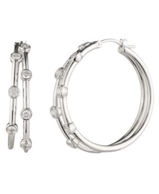 Cubic Zirconia Station Split Hoops Earrings