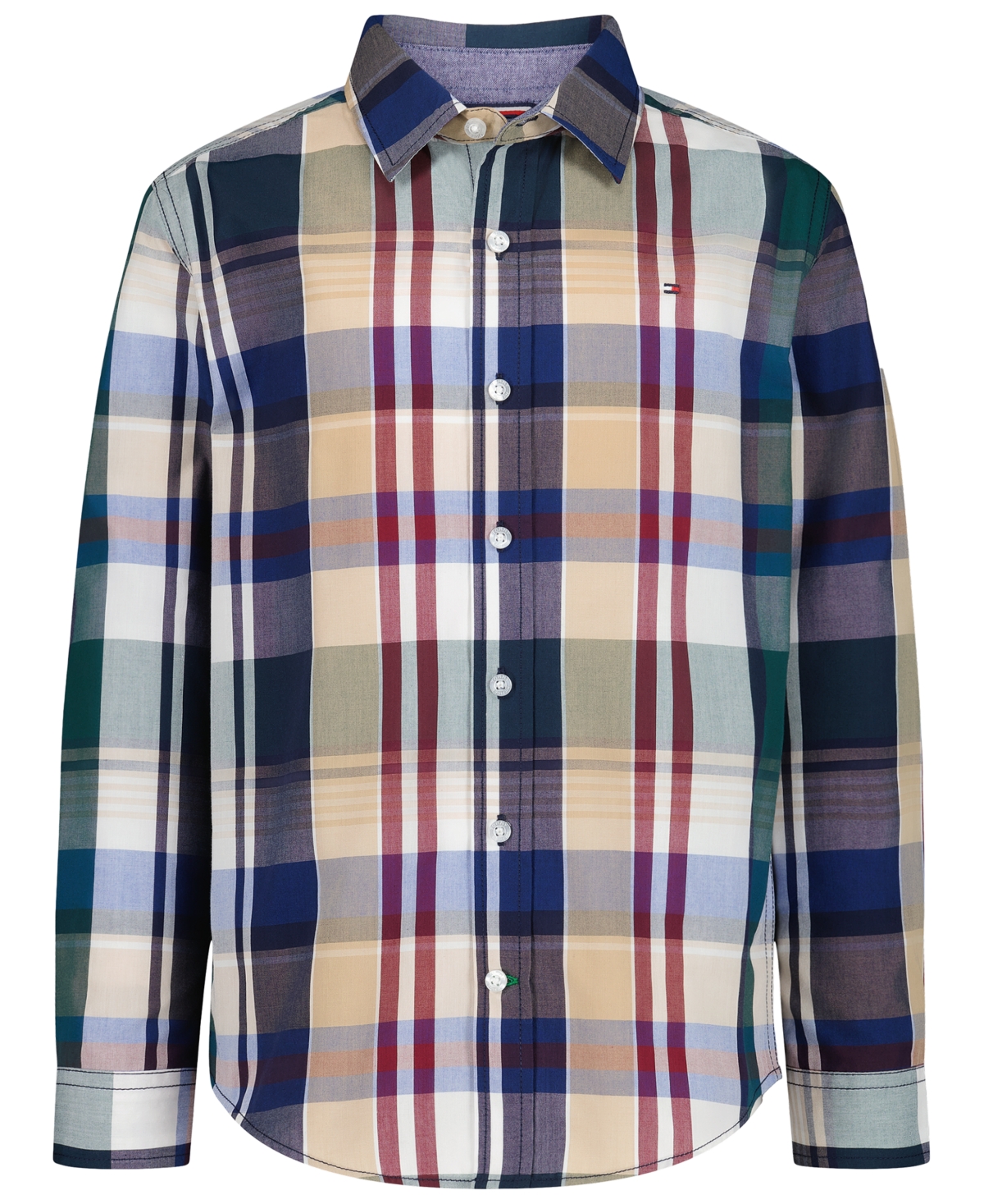 Tommy Hilfiger Boys' 4-20 Long-Sleeve Point-Collar Plaid Shirt