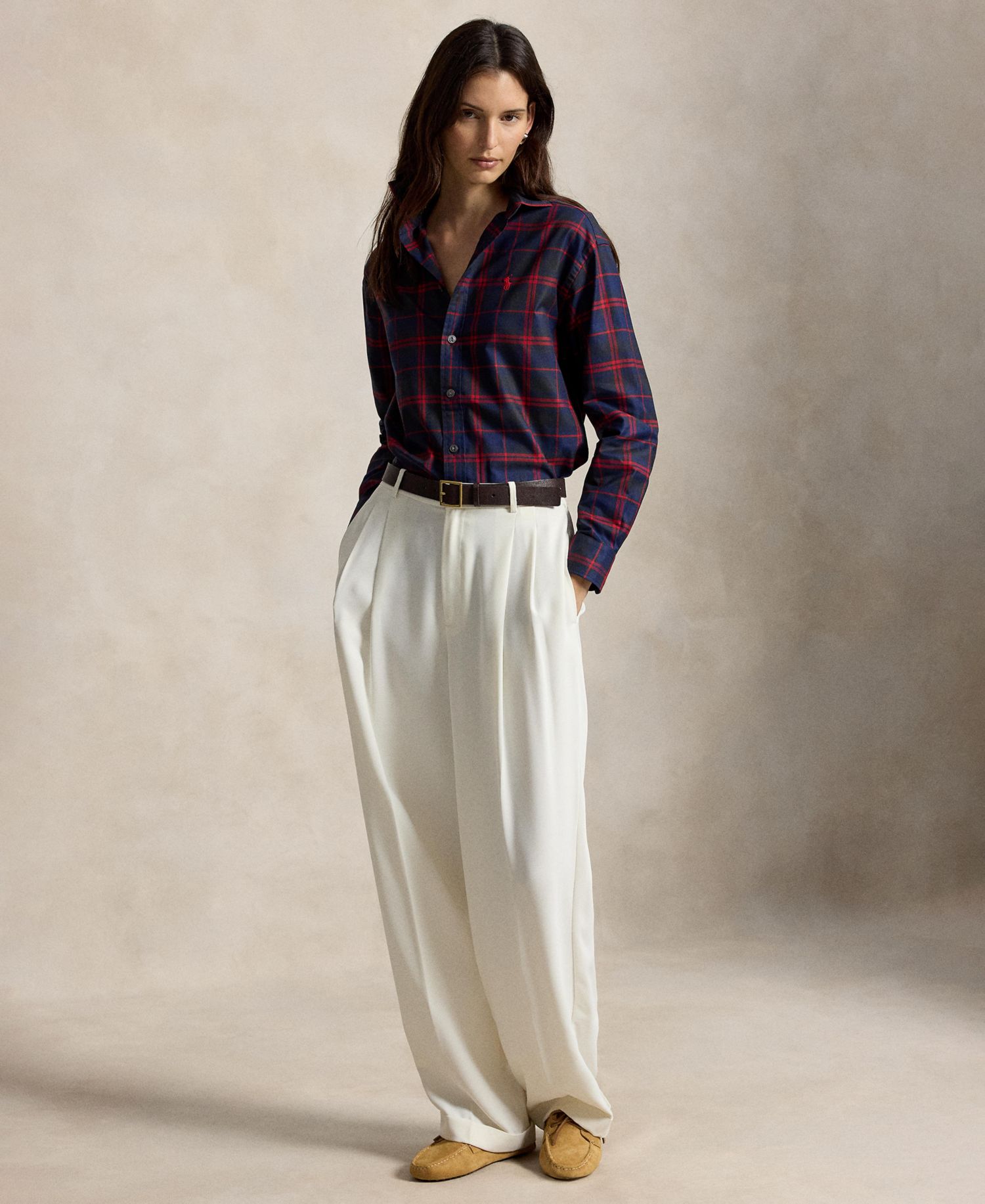 Women's Plaid Relaxed-Fit Cotton-Twill Button-Down Shirt