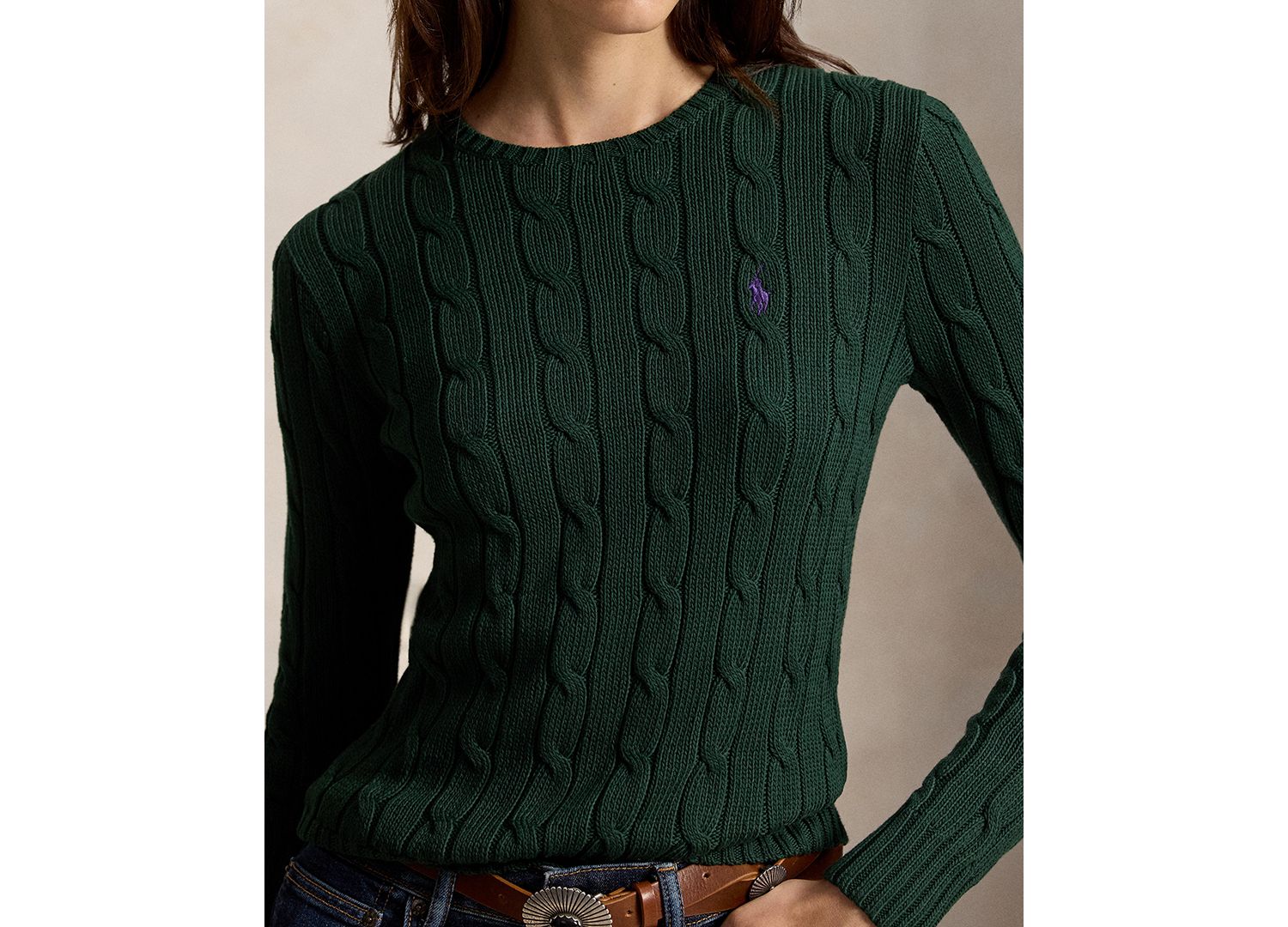 Women's Cable-Knit Cotton Crewneck Sweater