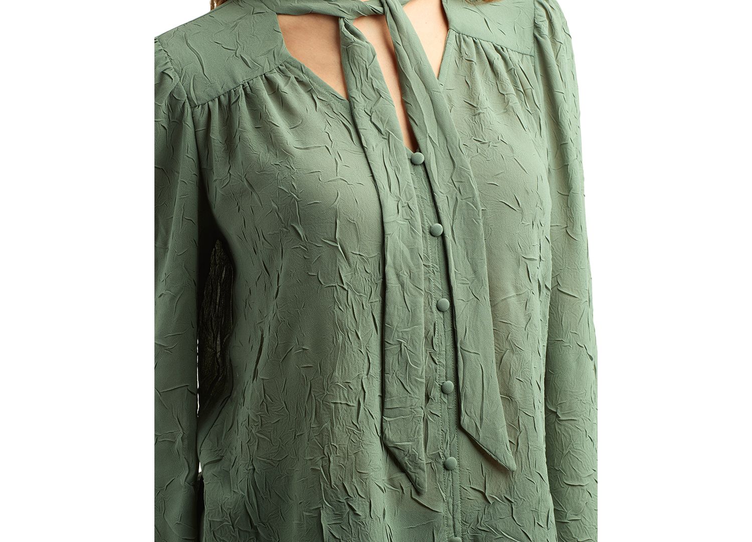 Juniors' Crinkle Button-Front V-Neck Long-Sleeve Blouse
