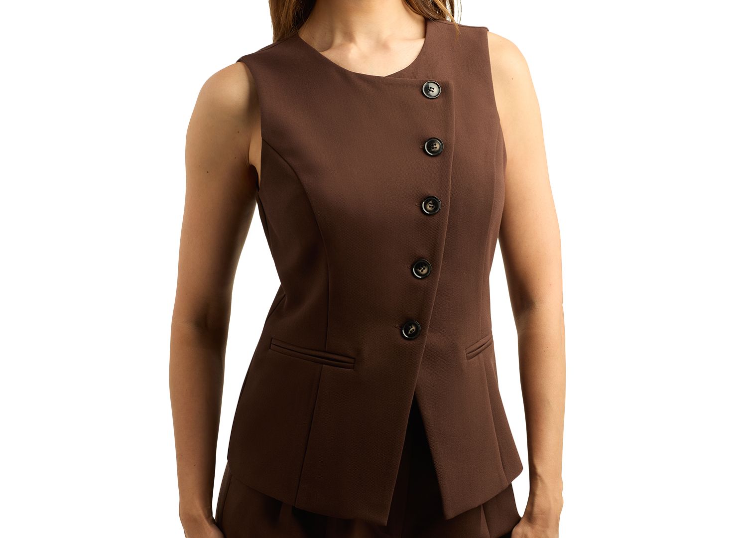 Juniors' Asymmetrical Soft Stretch Twill Vest