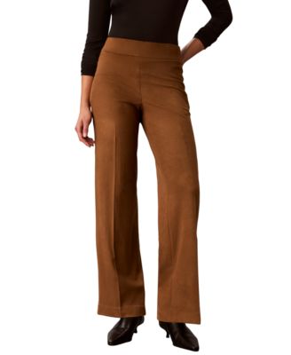 petiteHigh-Rise Wide-Leg Pull-On Faux Suede Pants