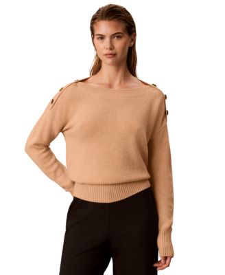 Petite Bateau Neck Button-Shoulder Sweater