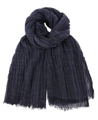 Cotton-Linen Blend Fringed Textured Rib Wrap Scarf