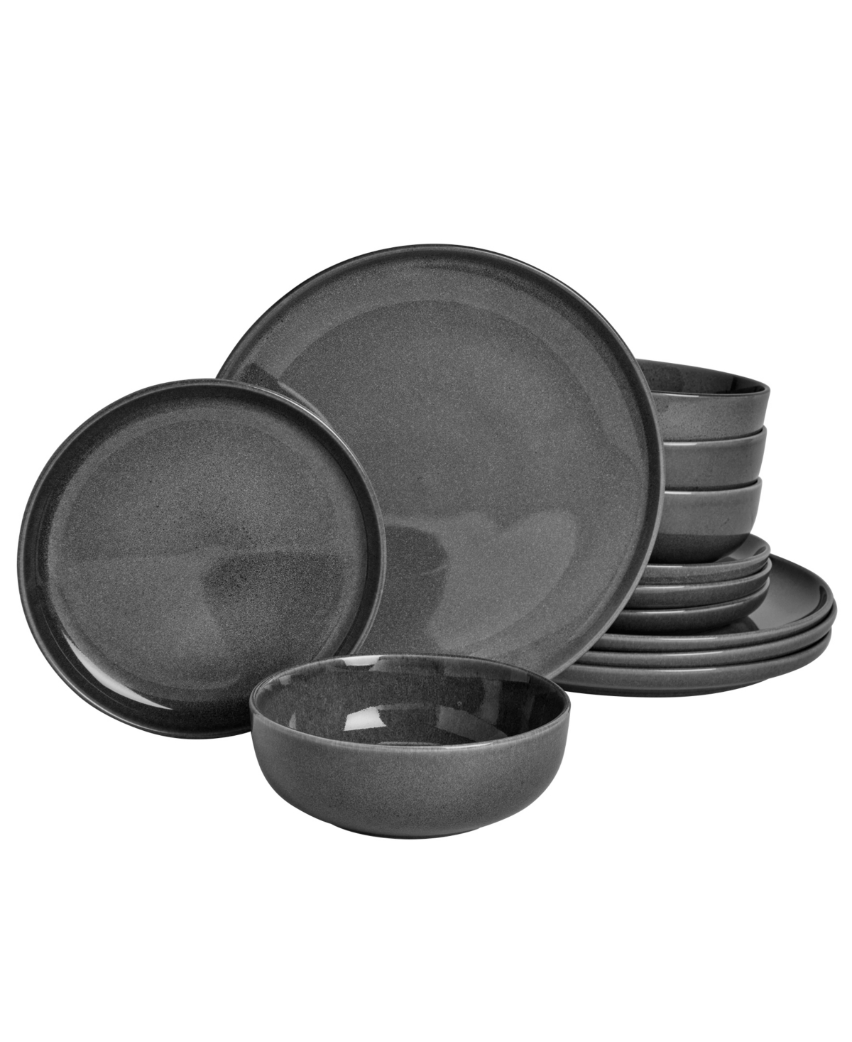 Haven Deep Pewter 12-Piece Reactive Glaze Stoneware Dinnerware Set, Service for 4