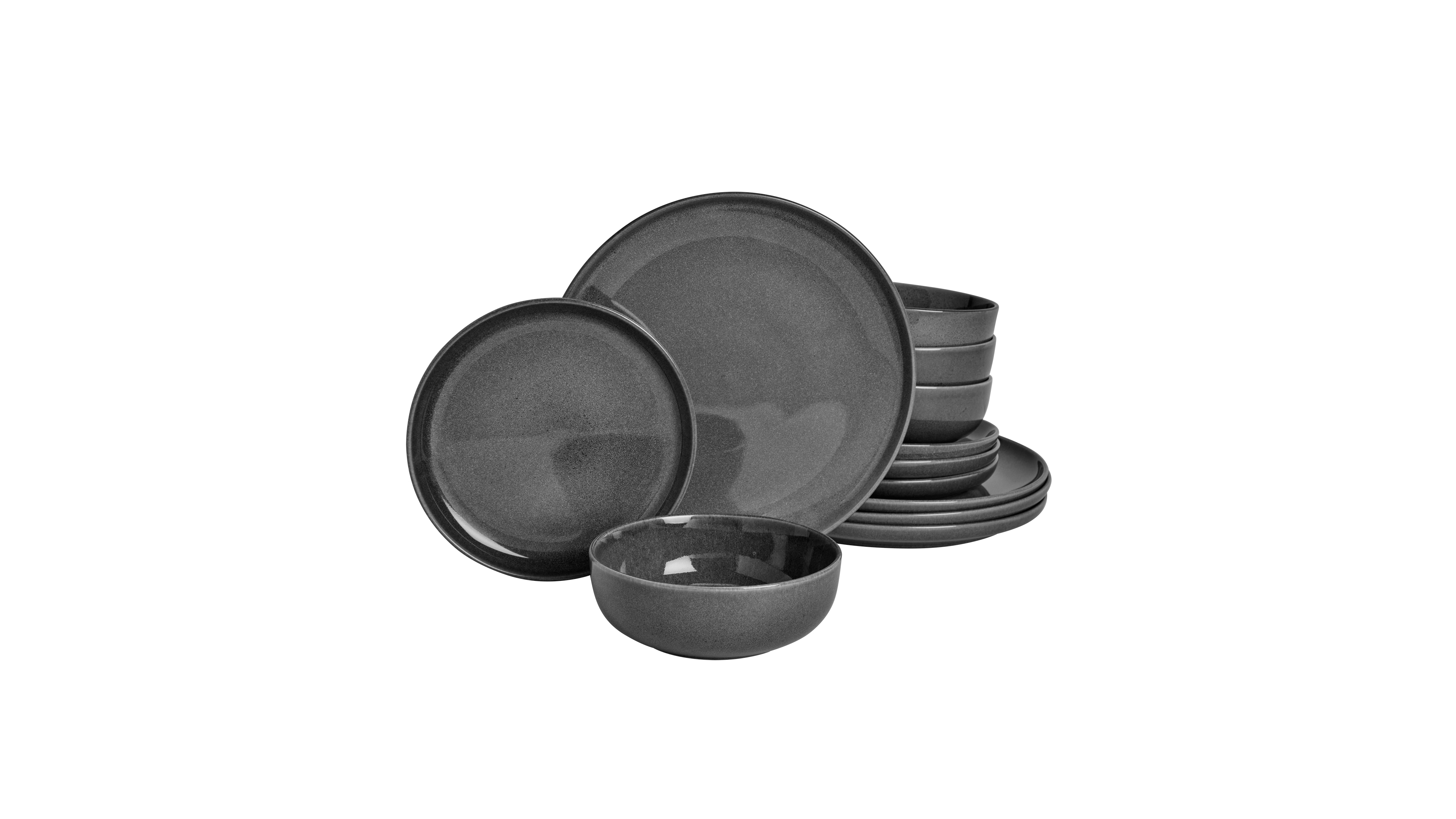 Haven Deep Pewter 12-Piece Reactive Glaze Stoneware Dinnerware Set, Service for 4