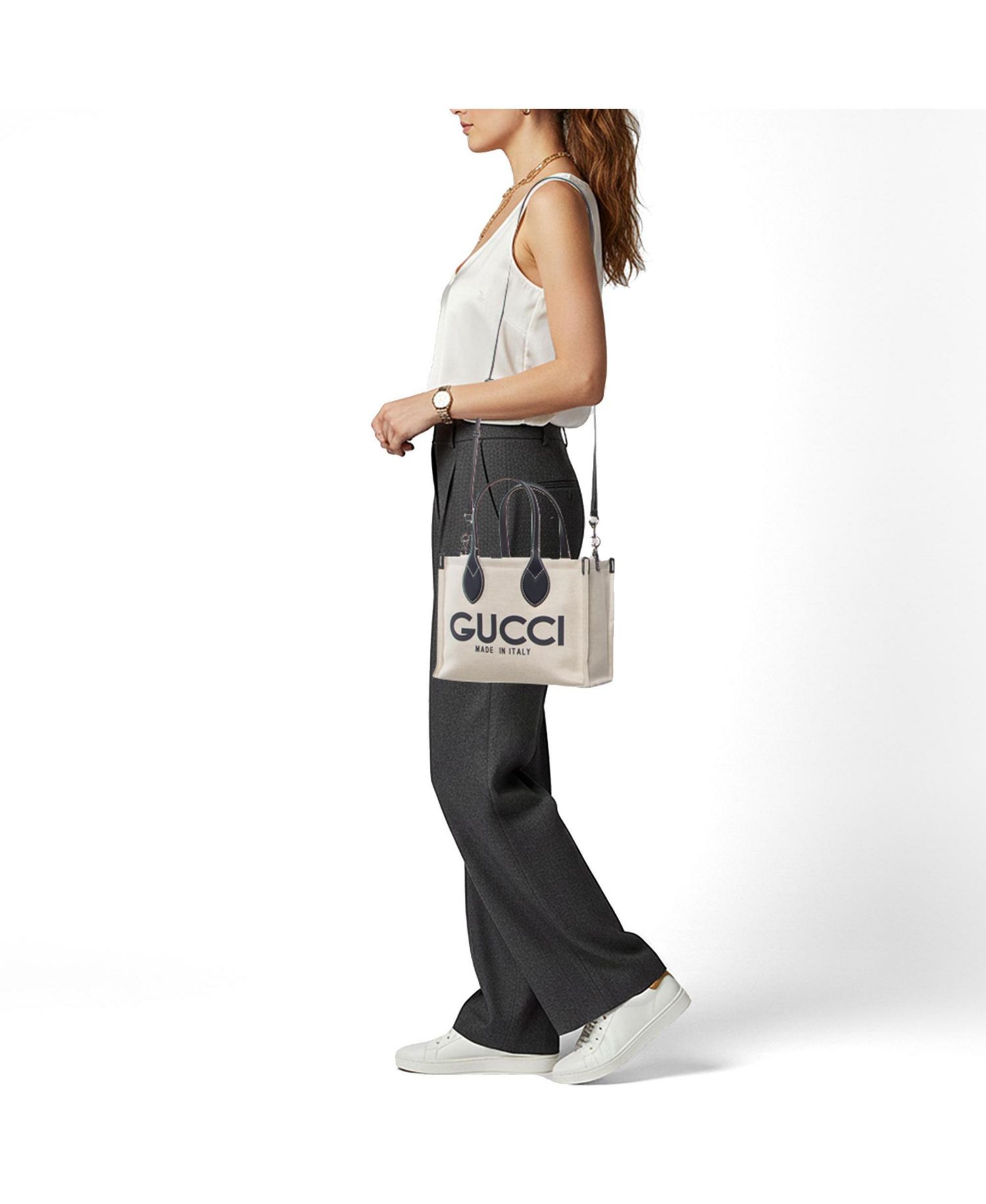 Women's Small Logo Print Canvas and Leather Tote