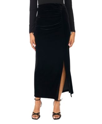 Women's High-Waisted Velvet Ruched Maxi Skirt