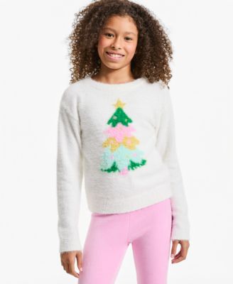 Girls' 4-16 Crewneck Long-Sleeve Tree Sweater