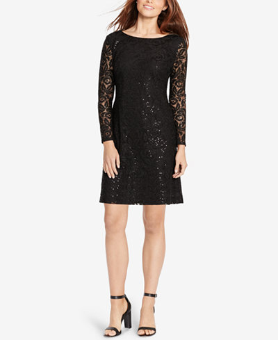 American Living Sequined Floral-Lace Dress