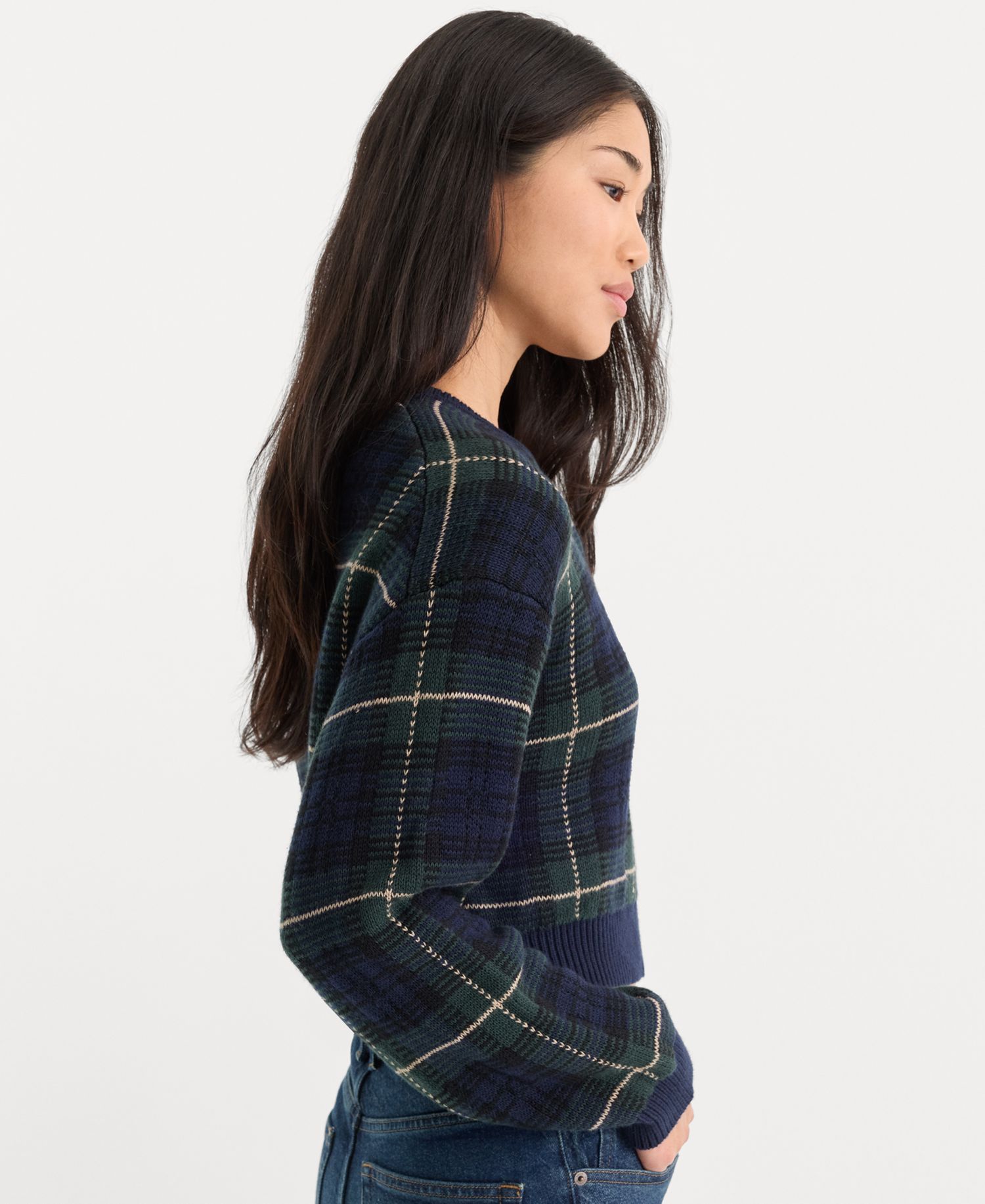 Women's Cropped Plaid Cardigan Sweater