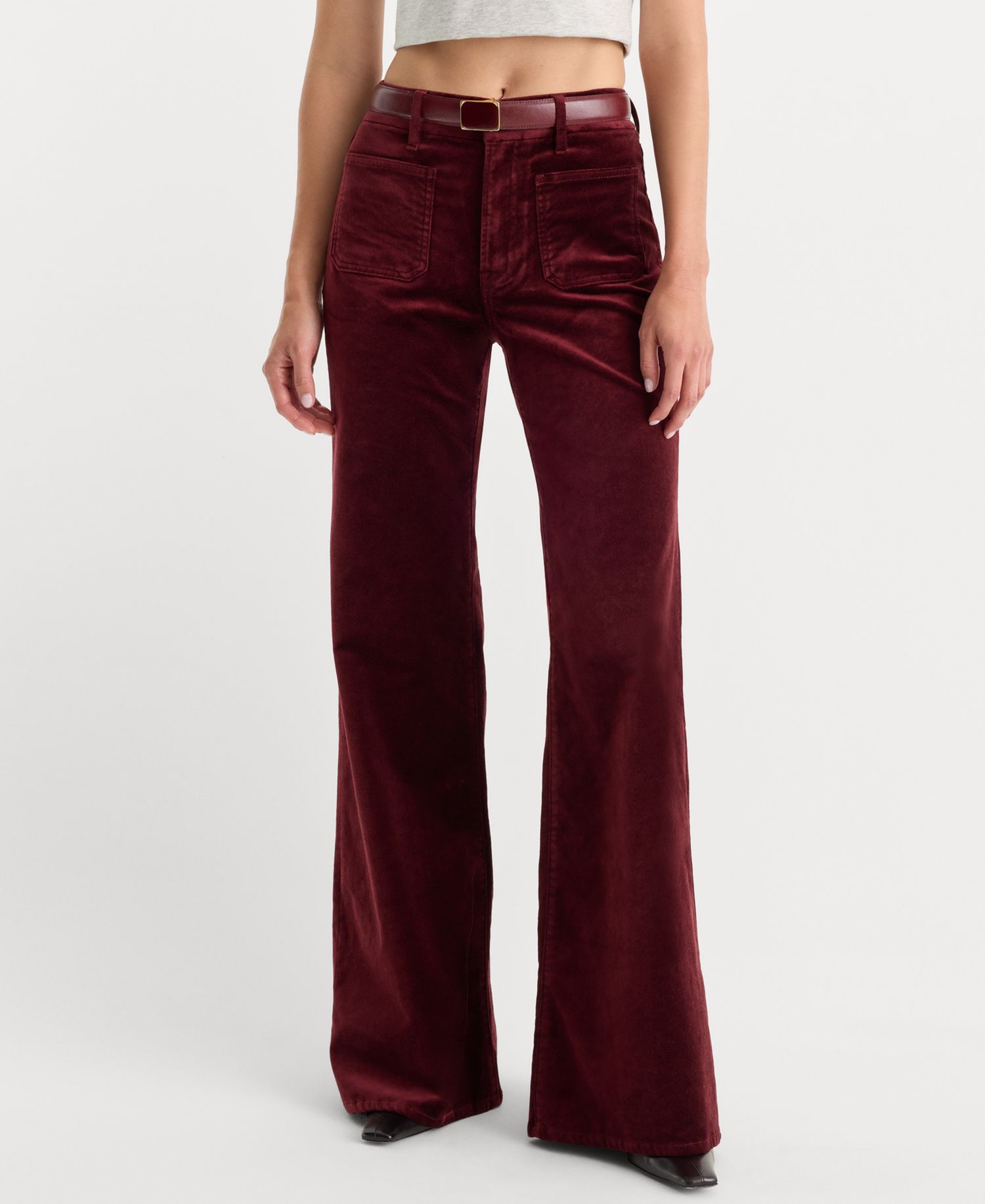Women's Good Waist High-Waisted Wide-Leg Velvet Palazzo Jeans