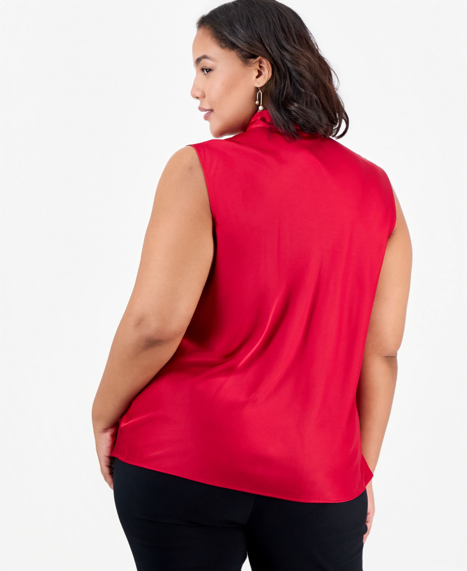 Plus Size Sleeveless Tie-Front Satin Blouse