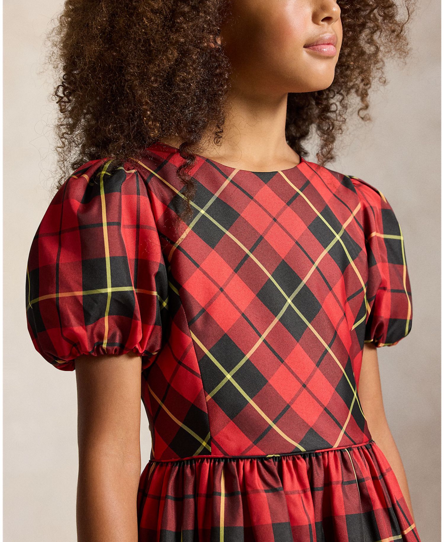 Girls' 7-16 Plaid Short-Sleeve Taffeta Dress