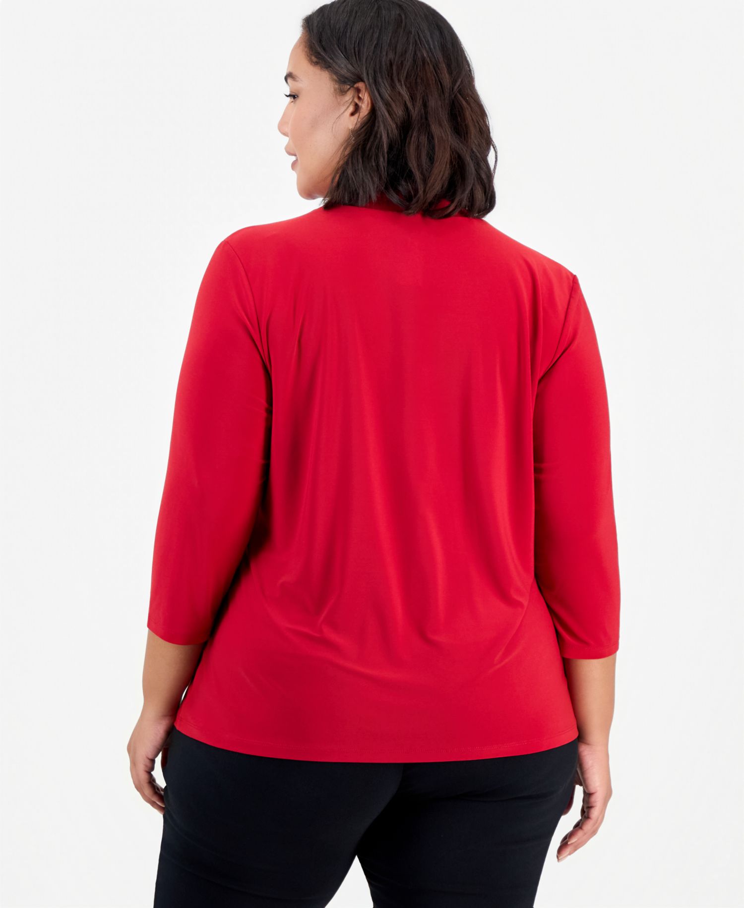 Plus Size Knot-Front 3/4-Sleeve Blouse