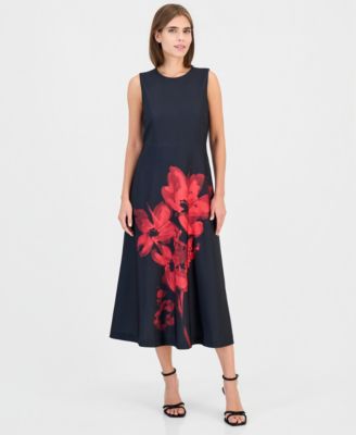 Women's Floral-Print A-Line Midi Dress