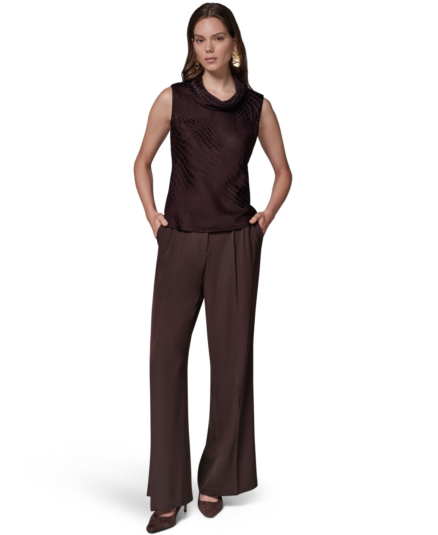 Women's Snake-Print Sleeveless Cowl-Neck Blouse