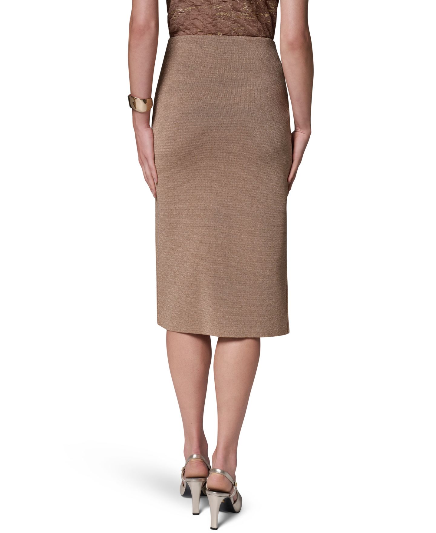 Женская юбка Donna Karan New York Straight Knit Midi High-Waisted, цвет: Верблюжий — фото 4