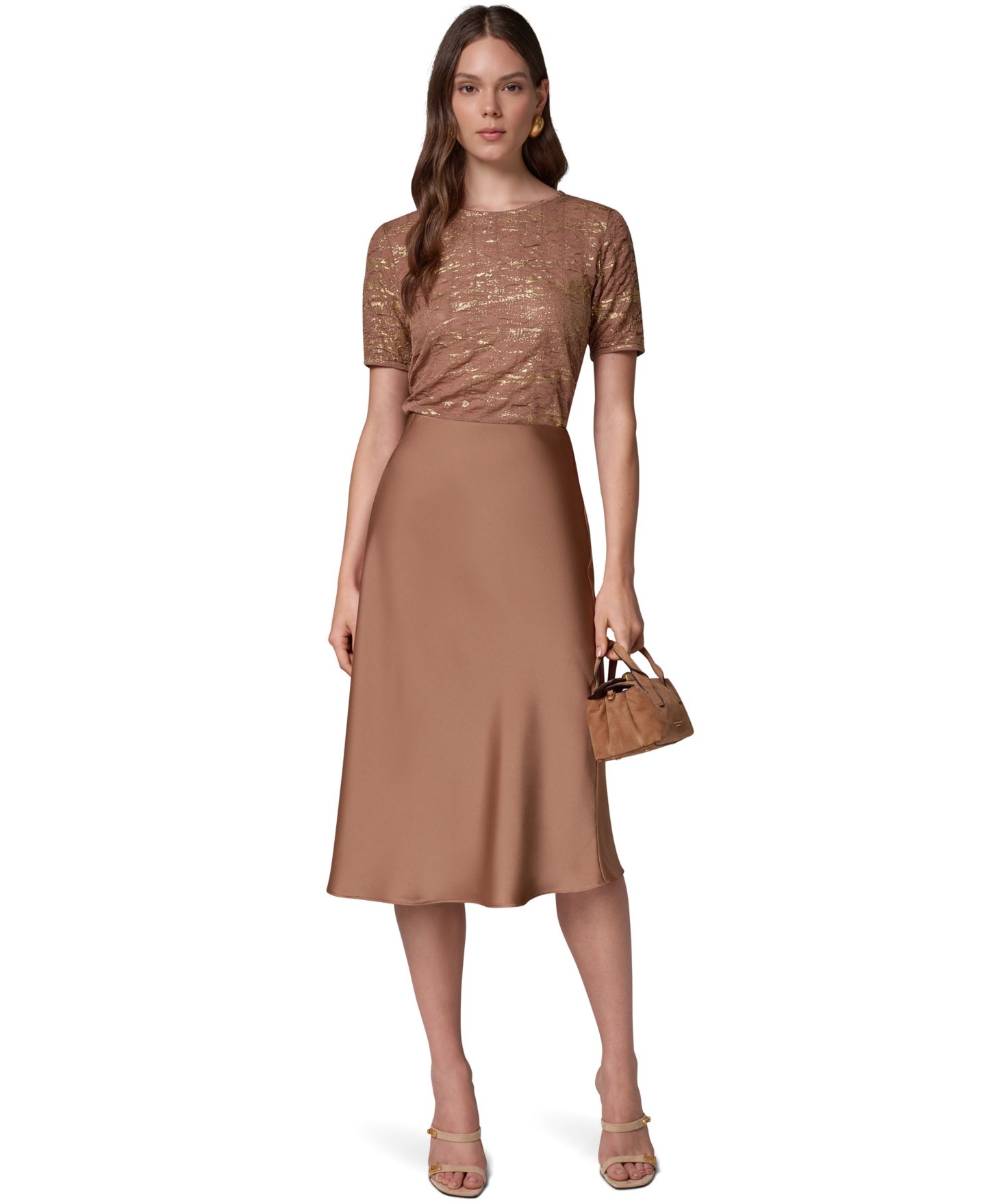 Женская юбка Donna Karan New York Midi A-Line High-Waisted, цвет: Верблюжий — фото 6