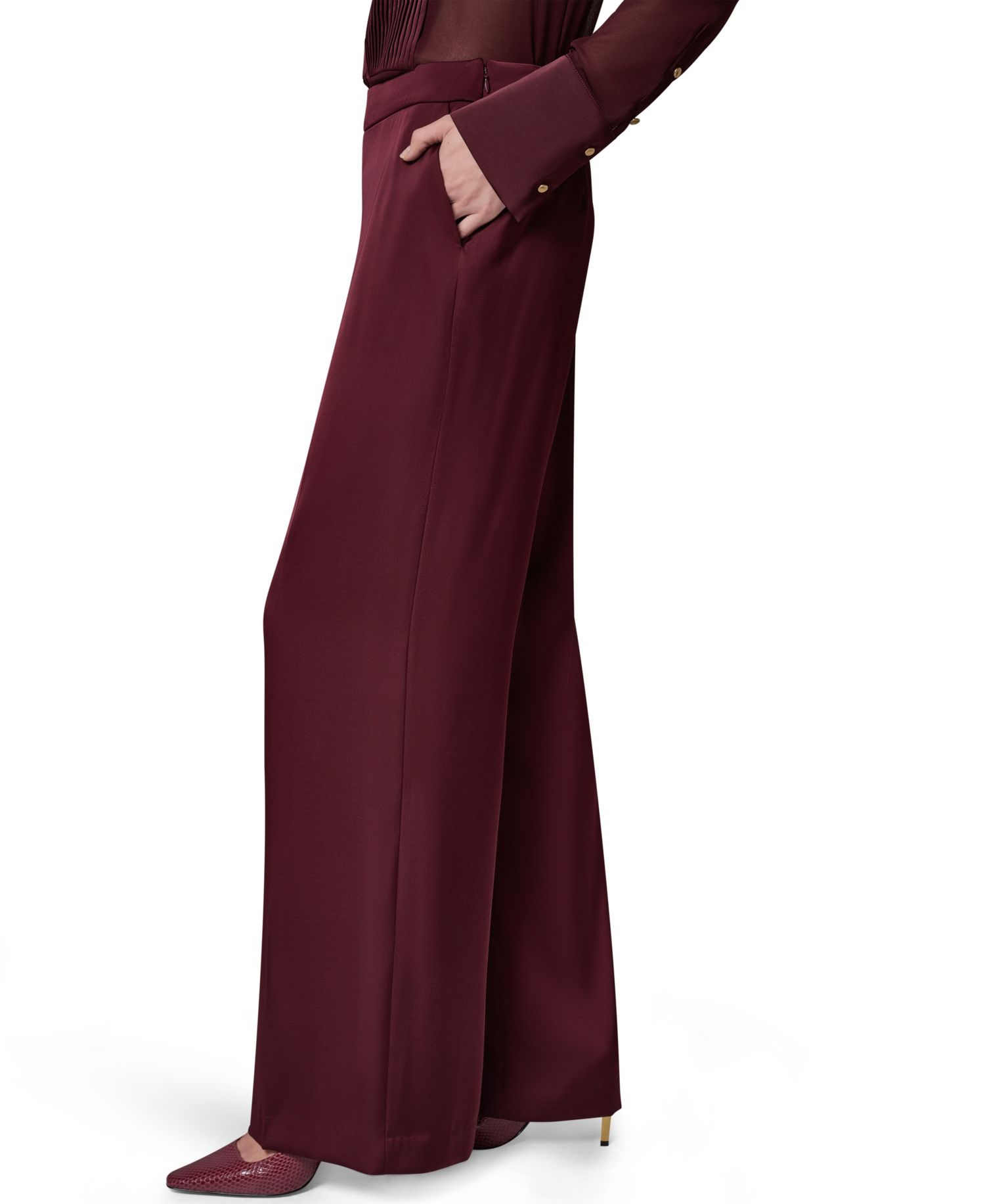 Women's Wide-Leg Satin Side-Zip Pants