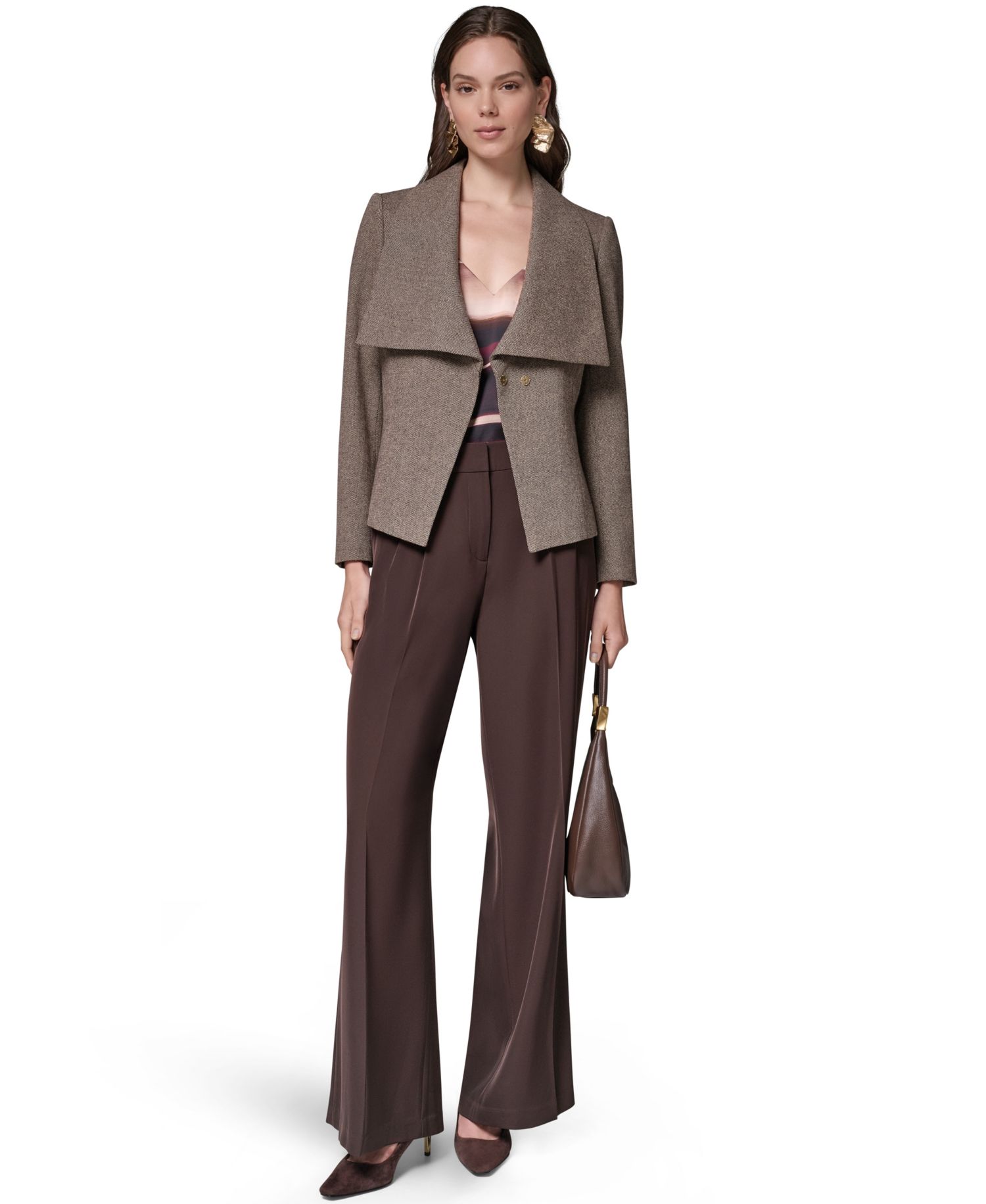 Women Cropped Shoulder-Padded Belted Blazer