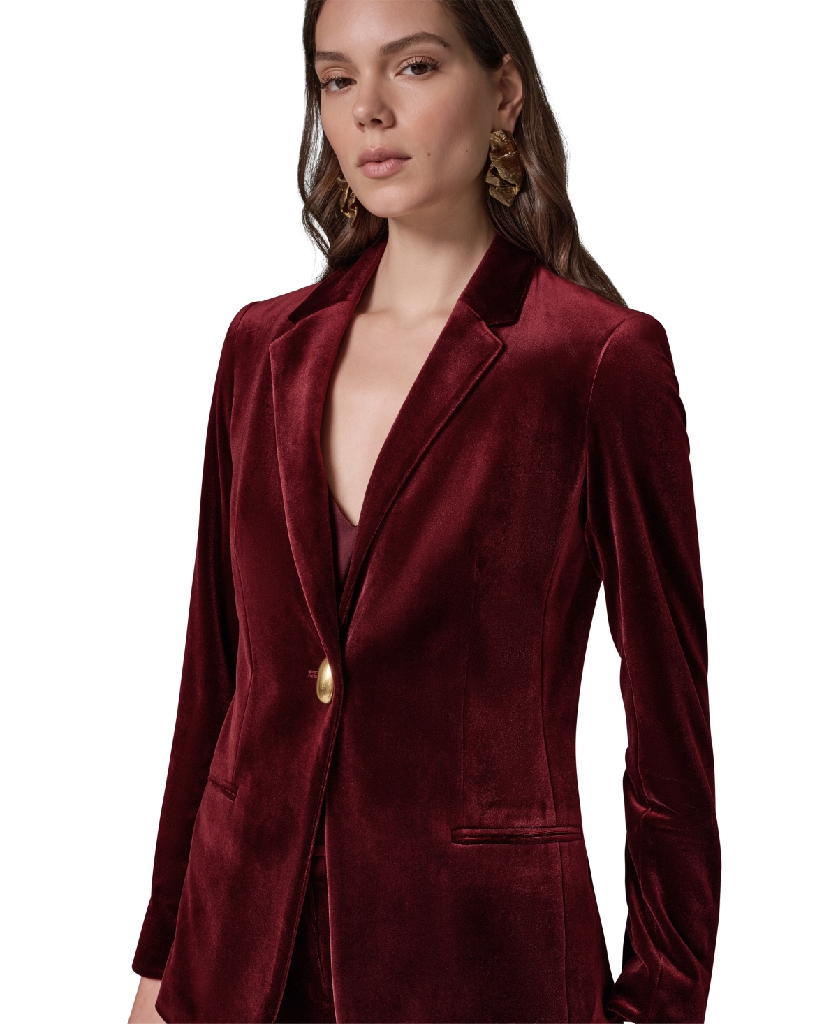 Donna Karan New York Women's Classic Velvet 1-Button Shoulder-Padded Blazer