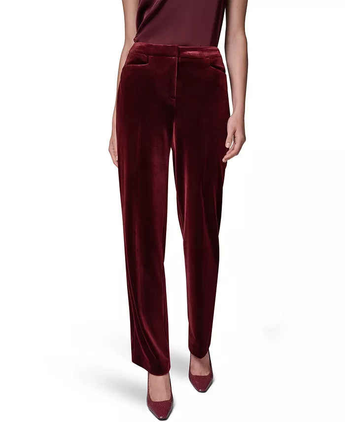 Women's Classic No Front Velvet Straight Mid-Rise Pants