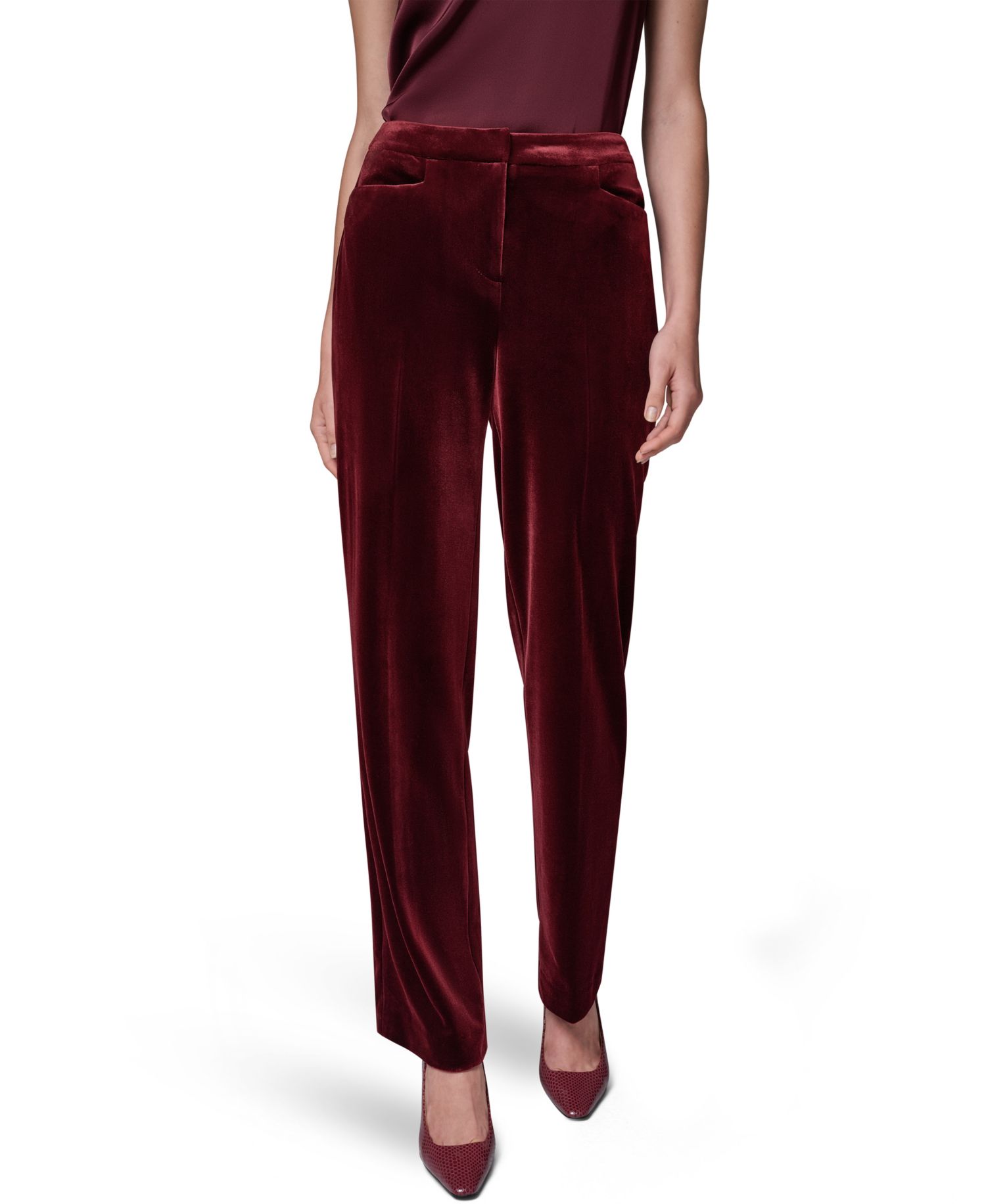 Women's Classic No Front Velvet Straight Mid-Rise Pants