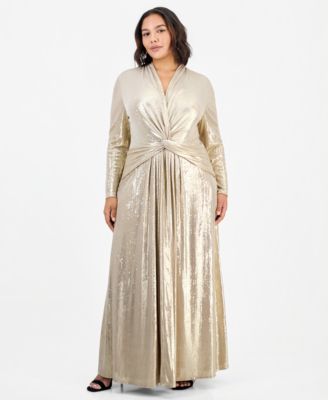 Plus Size Twist Front Metallic Maxi Dress