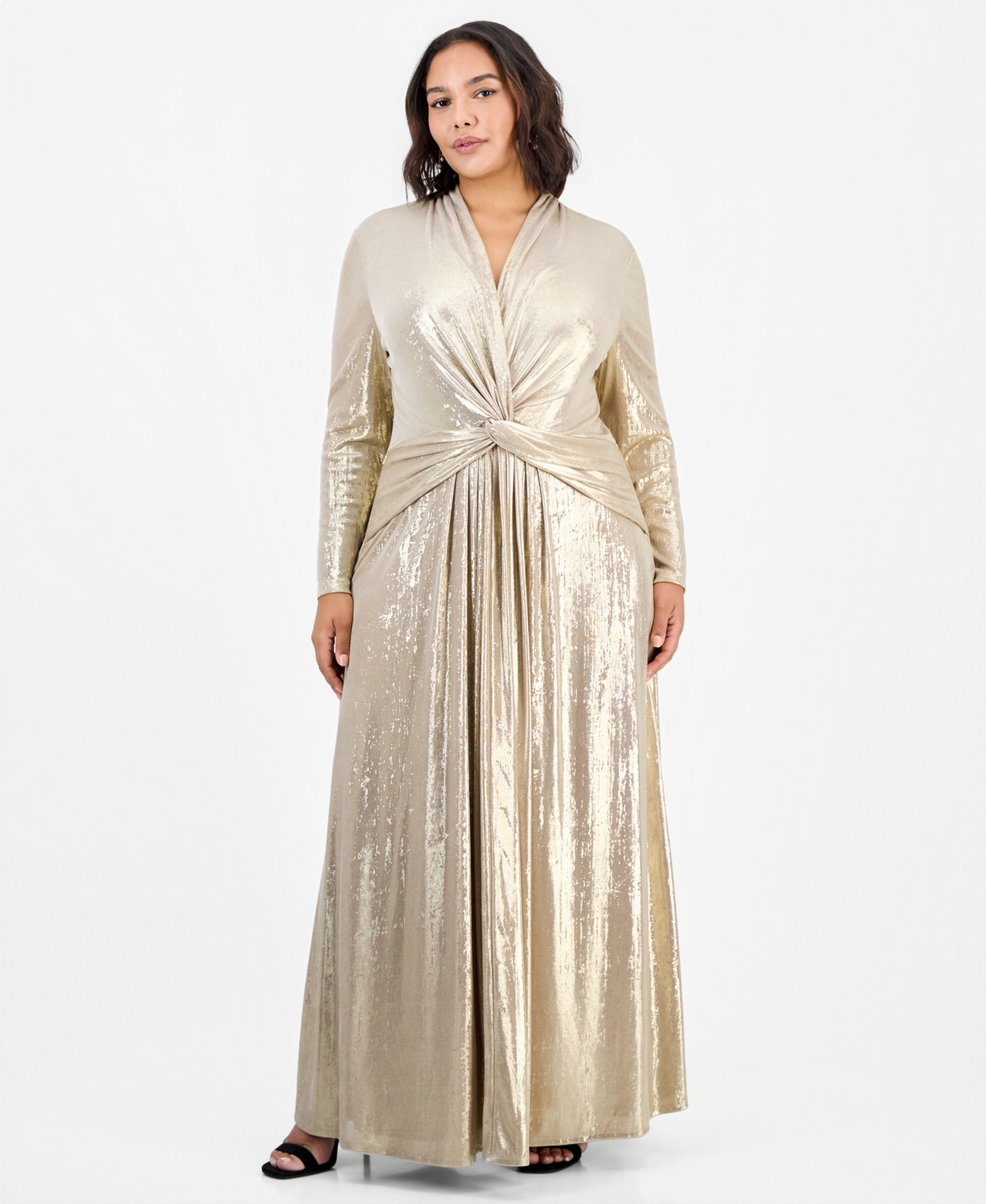 Anne Klein Plus Twist Front Metallic Maxi Dress
