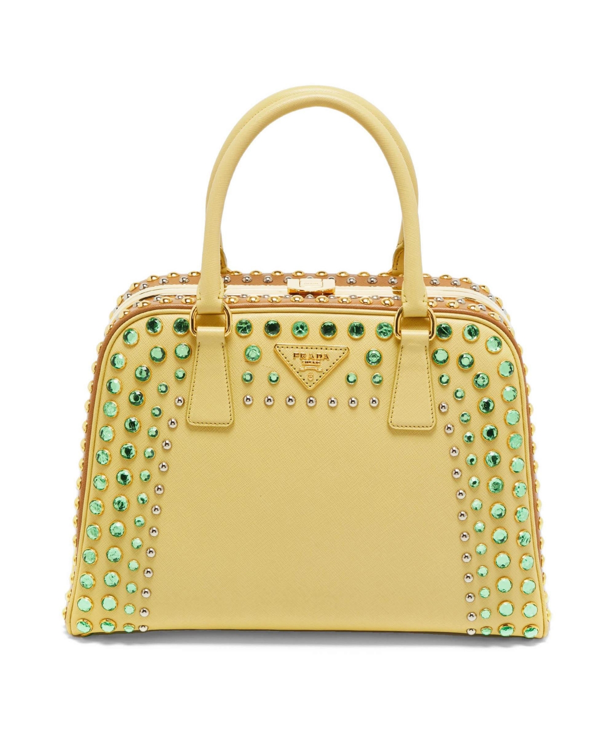 Pre-Owned Prada Women's Saffiano Lux Crystal Embellished Pyramid Satchel