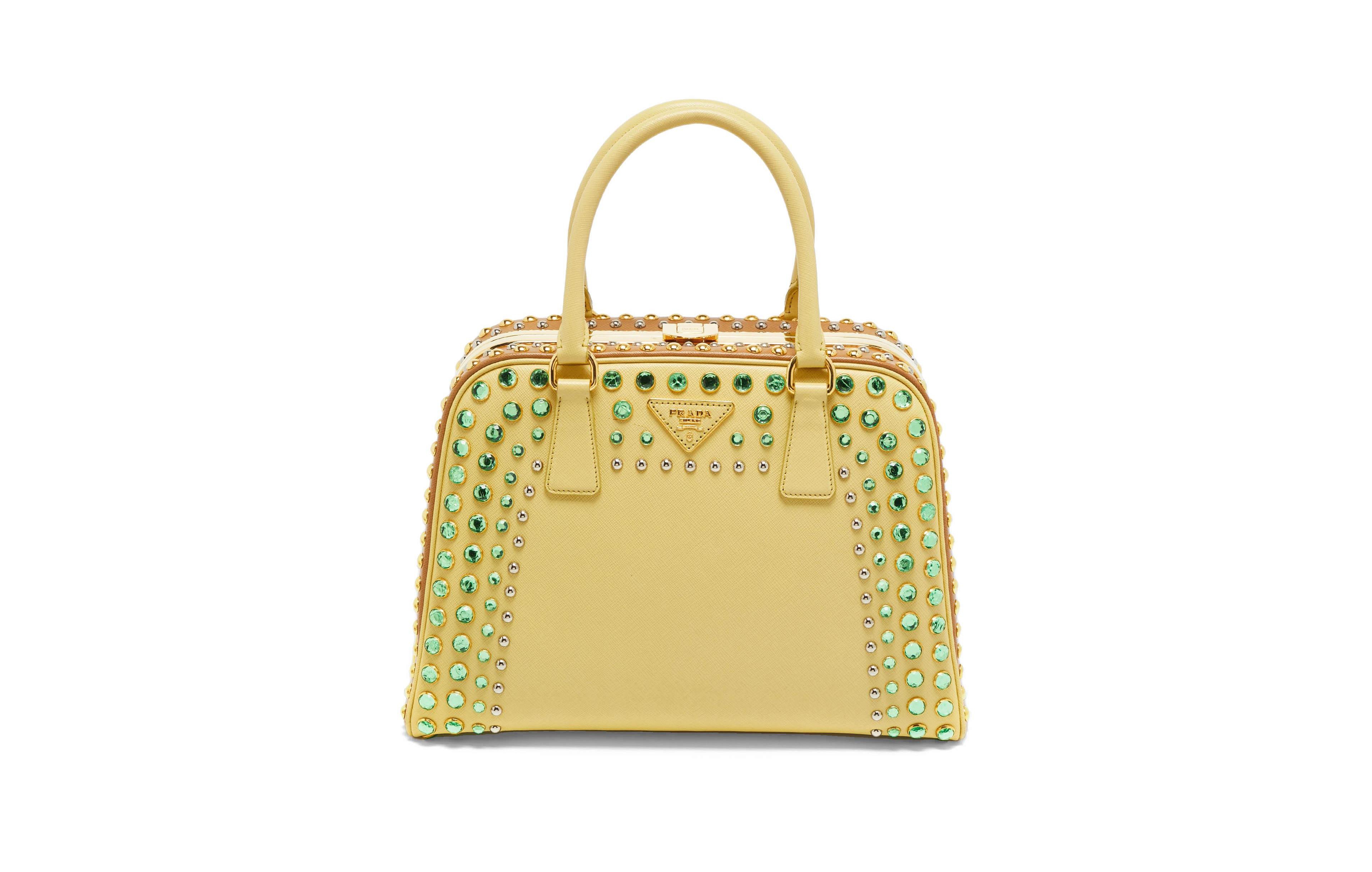 Pre-Owned Prada Women's Saffiano Lux Crystal Embellished Pyramid Satchel