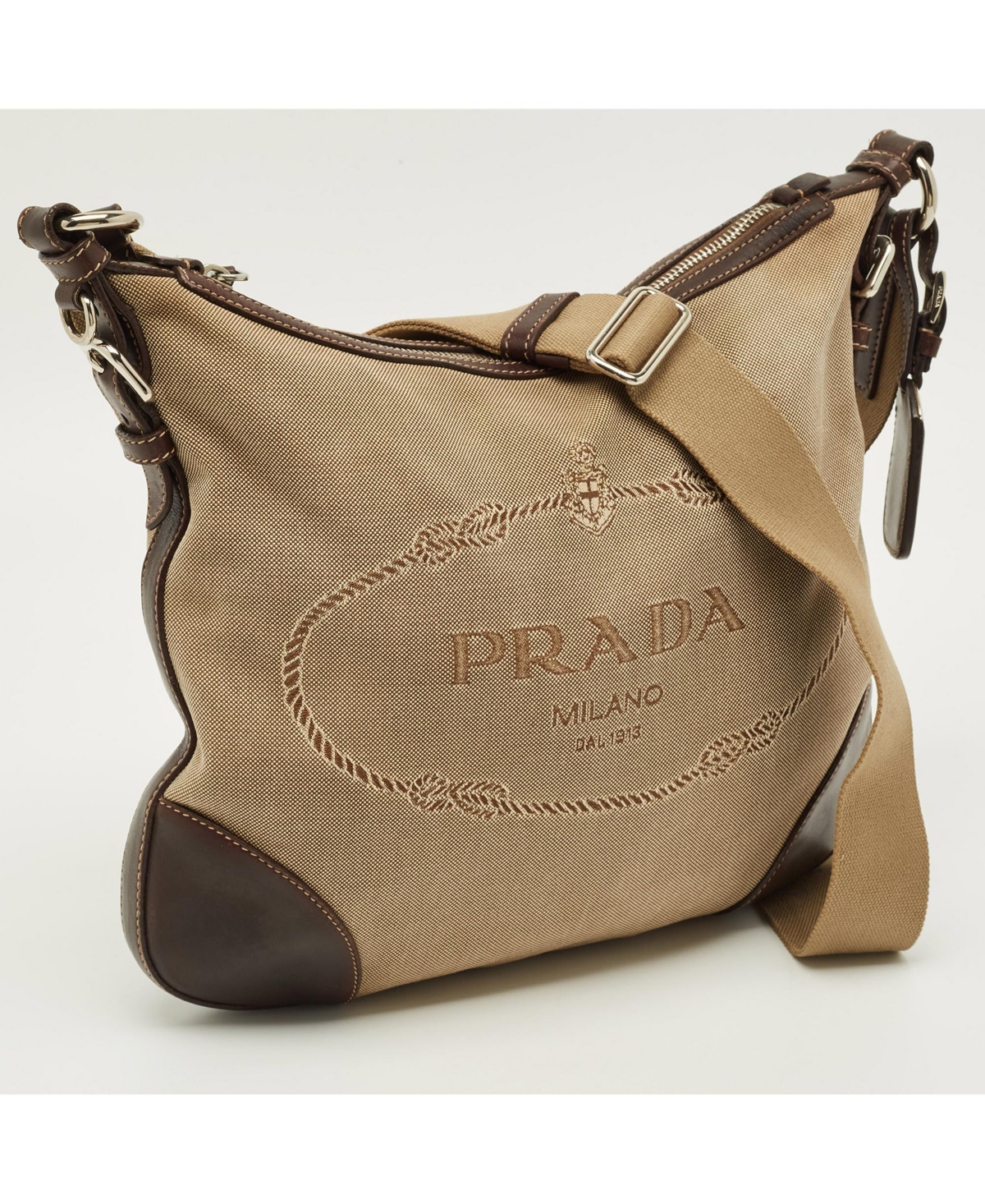 Pre-Owned Prada Logo Jacquard Canvas and Leather Messenger Bag