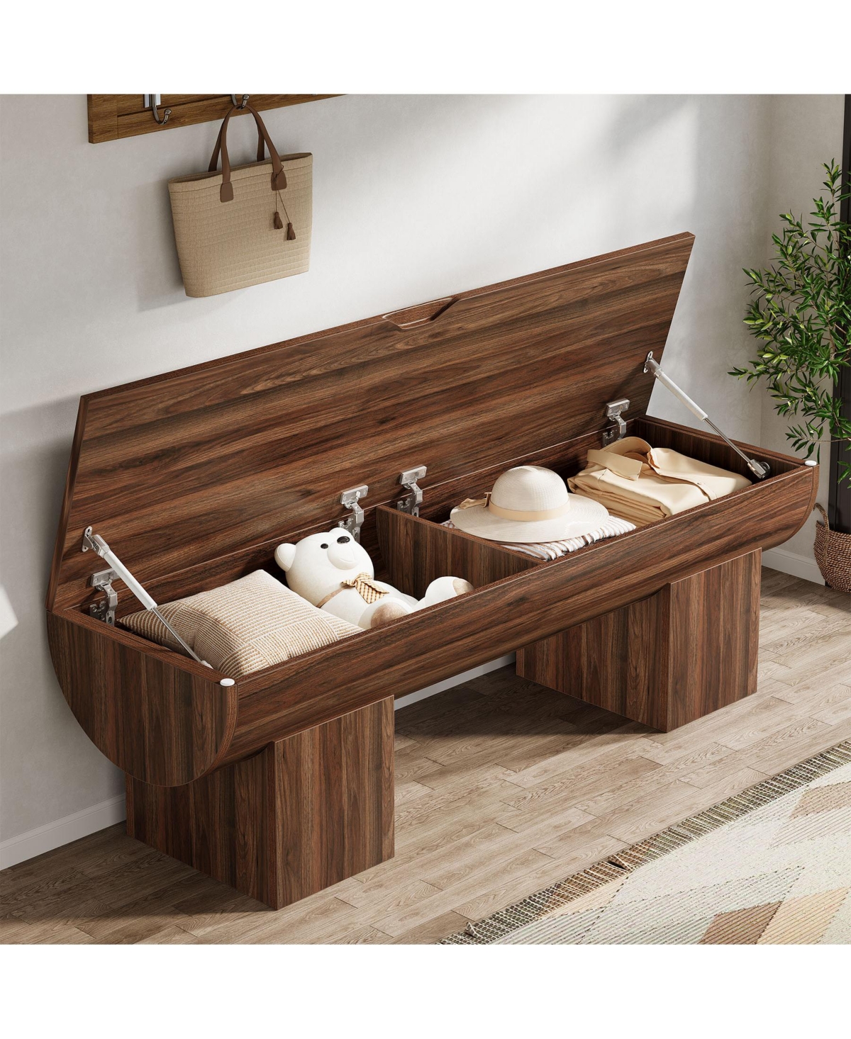 Tribesigns Storage Bench with Safety Hinges, 55''Farmhouse Shoe