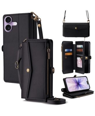 5-in-1 Wallet Case for iPhone 17 - Card Holder with Zipper Pocket, Wrist and Crossbody Straps