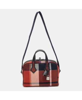 Pre-Owned HERMES Women's Victoria Tout Mini Multicolor Madras Viking Canvas Satchel