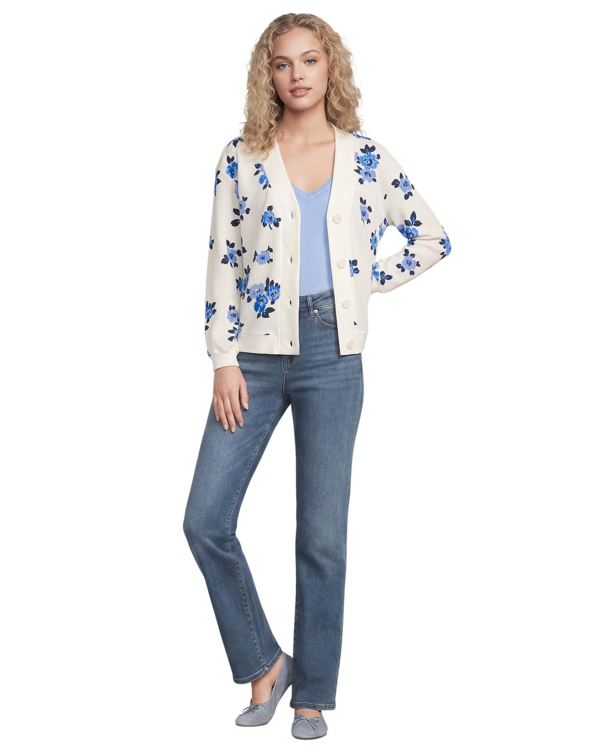 Lands' End Women's Long Sleeve Waffle V-neck Cardigan