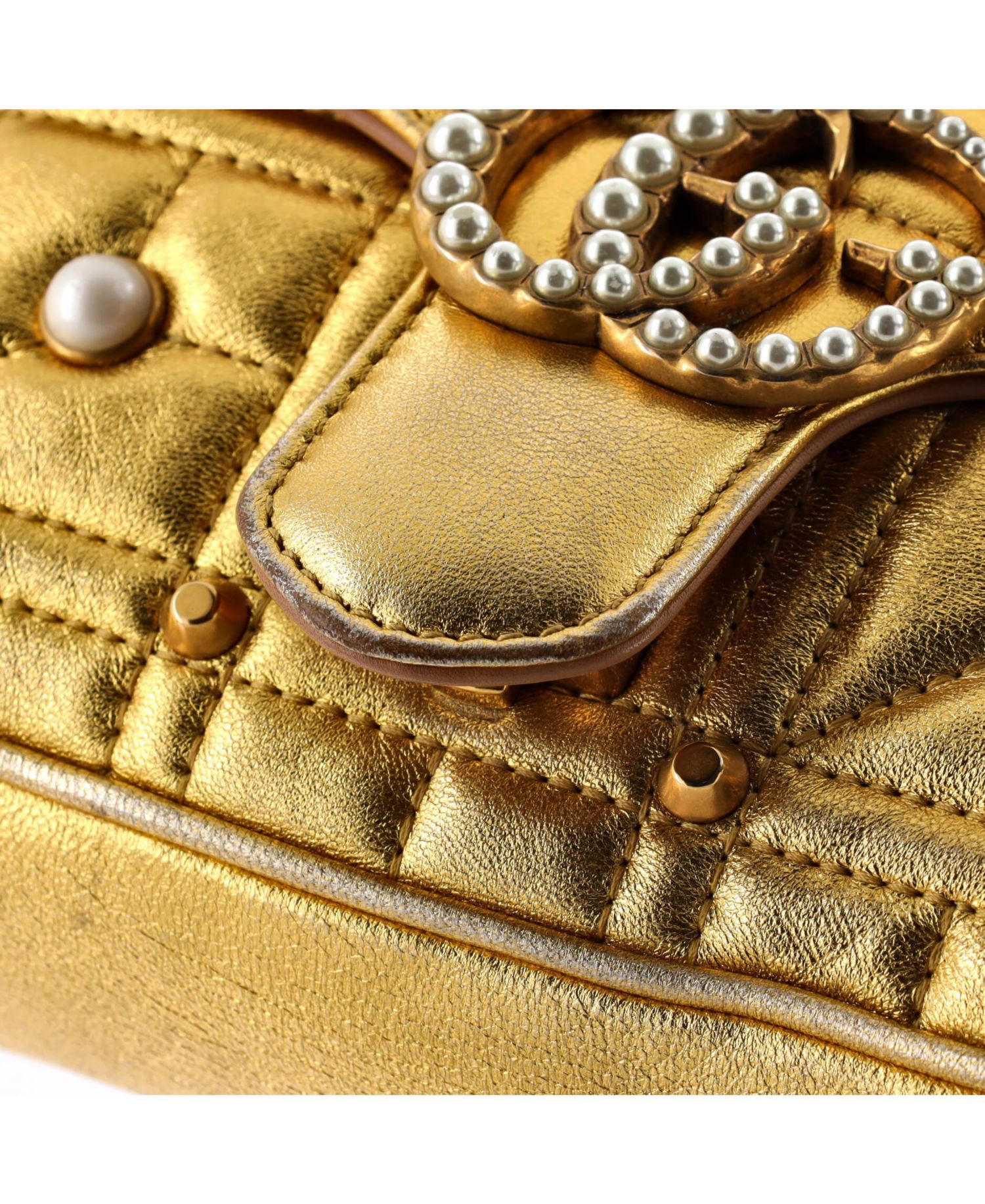 Mini Pearly GG Marmont Flap Bag Embellished Matelasse Leather
