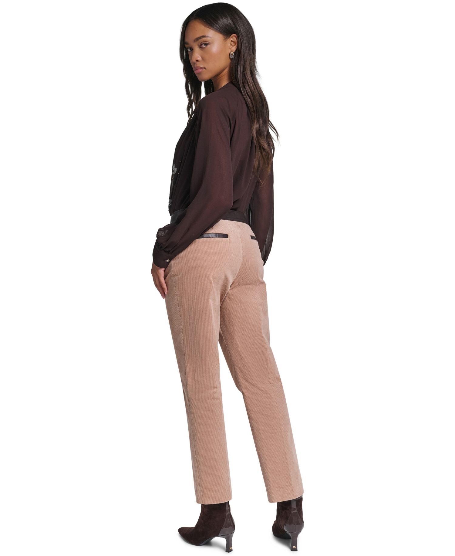 Petite High-Waist Straight Corduroy Pants