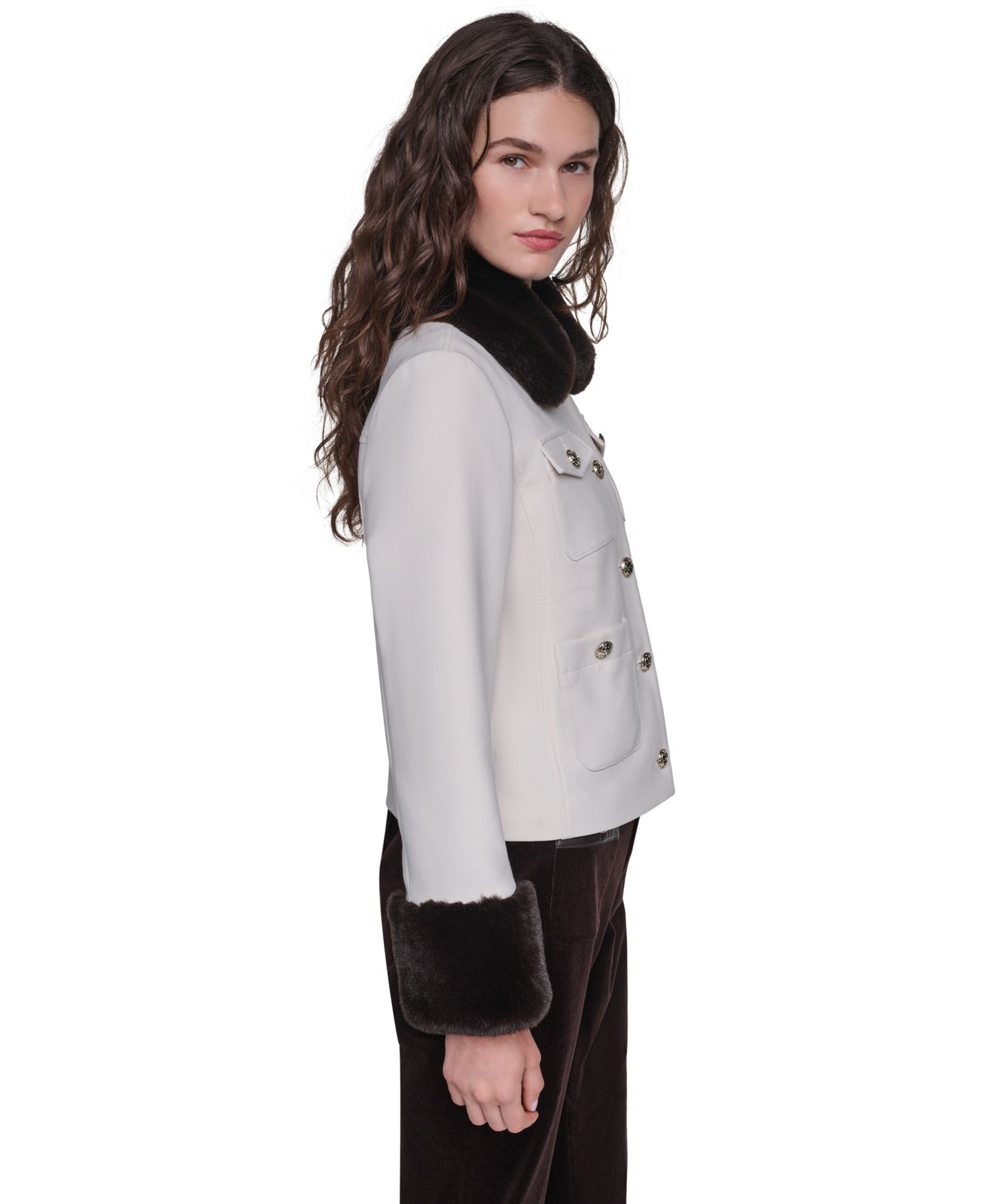 Women's Faux-Fur Collar and Cuffs Short Jacket