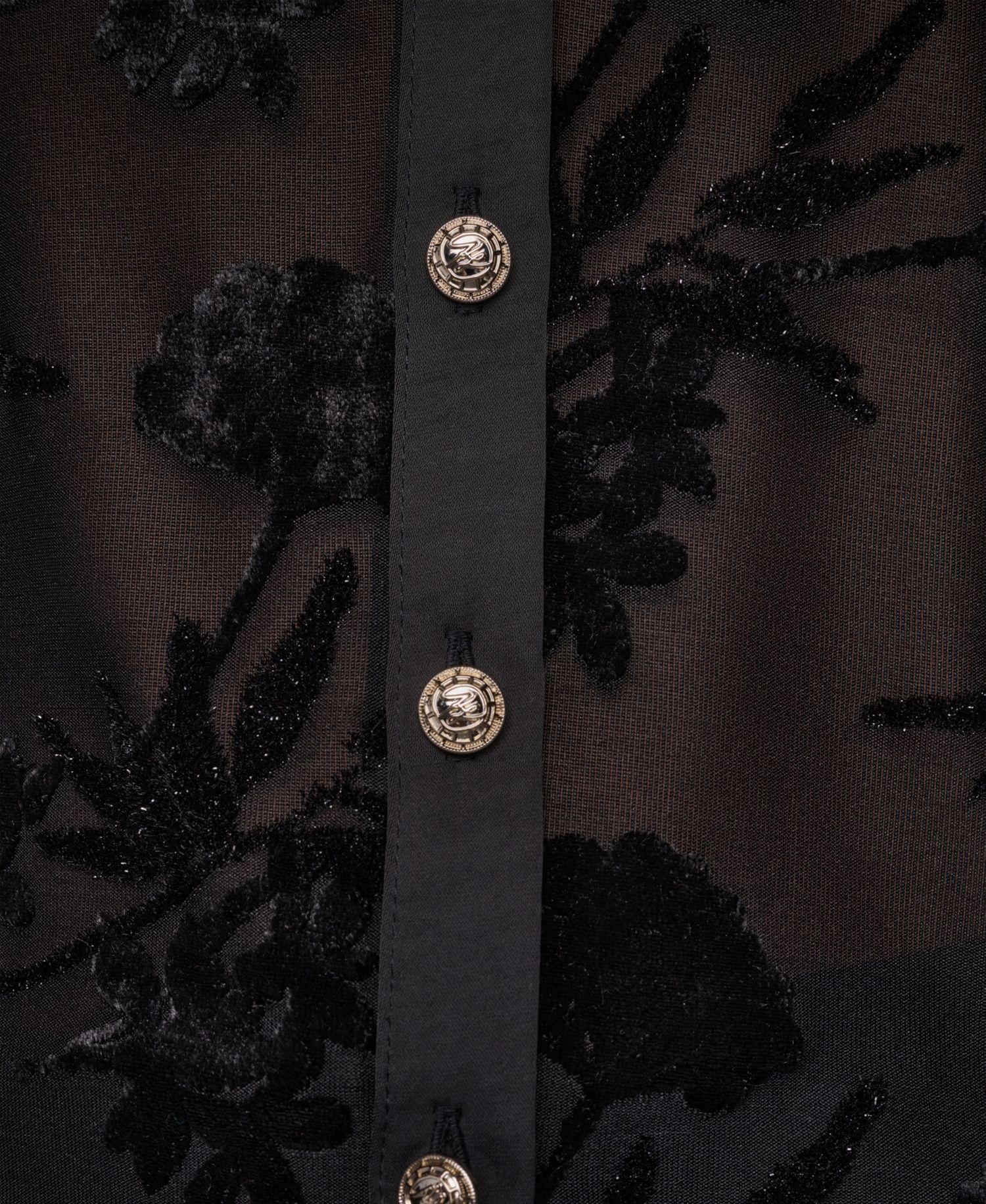 Women's Long-Sleeve Collared Burnout-Floral Blouse