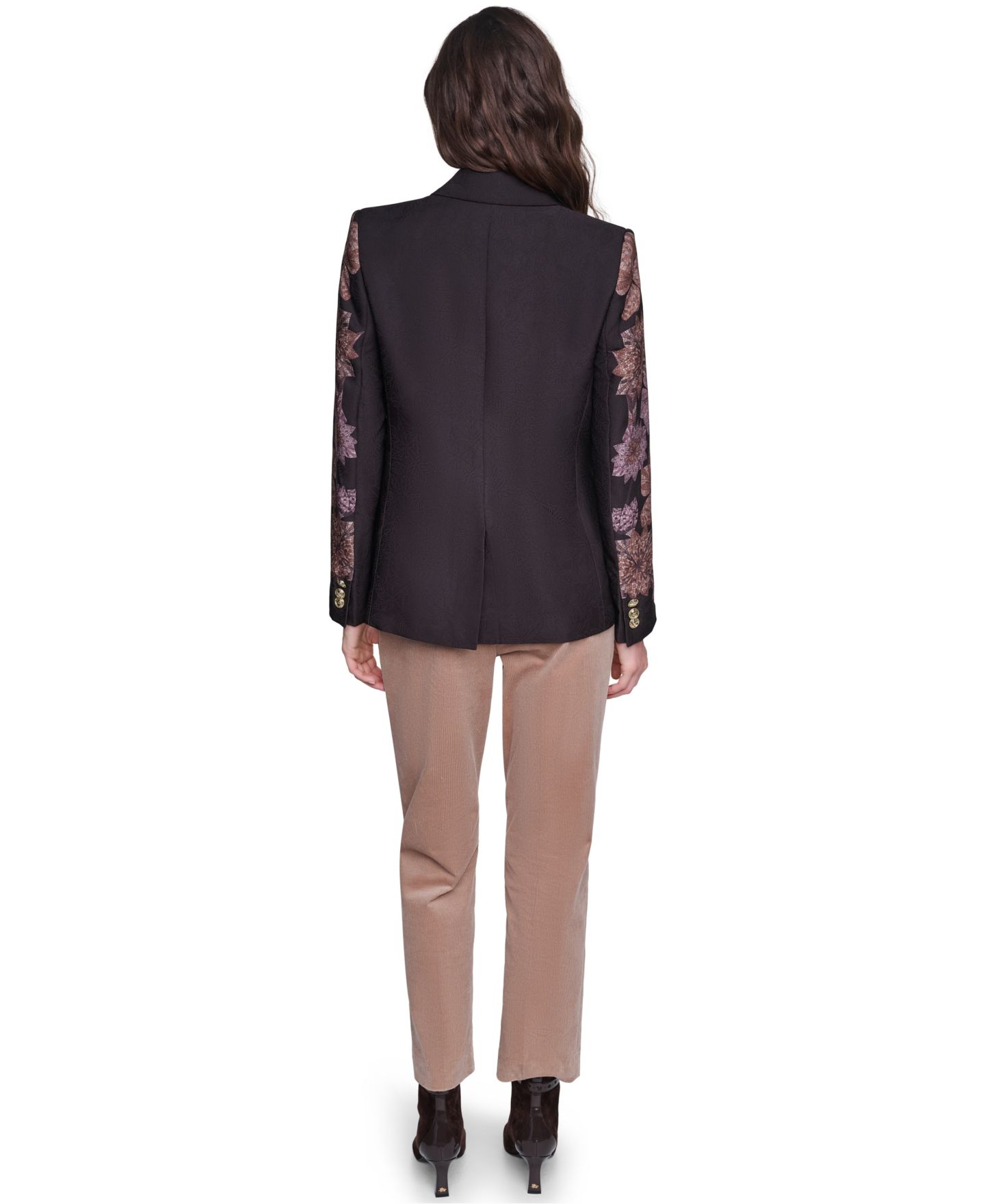 Женский пиджак KARL LAGERFELD PARIS Placed-Print Long-Sleeve Blazer, цвет: Чёрный / Розовато-лиловый — фото 5