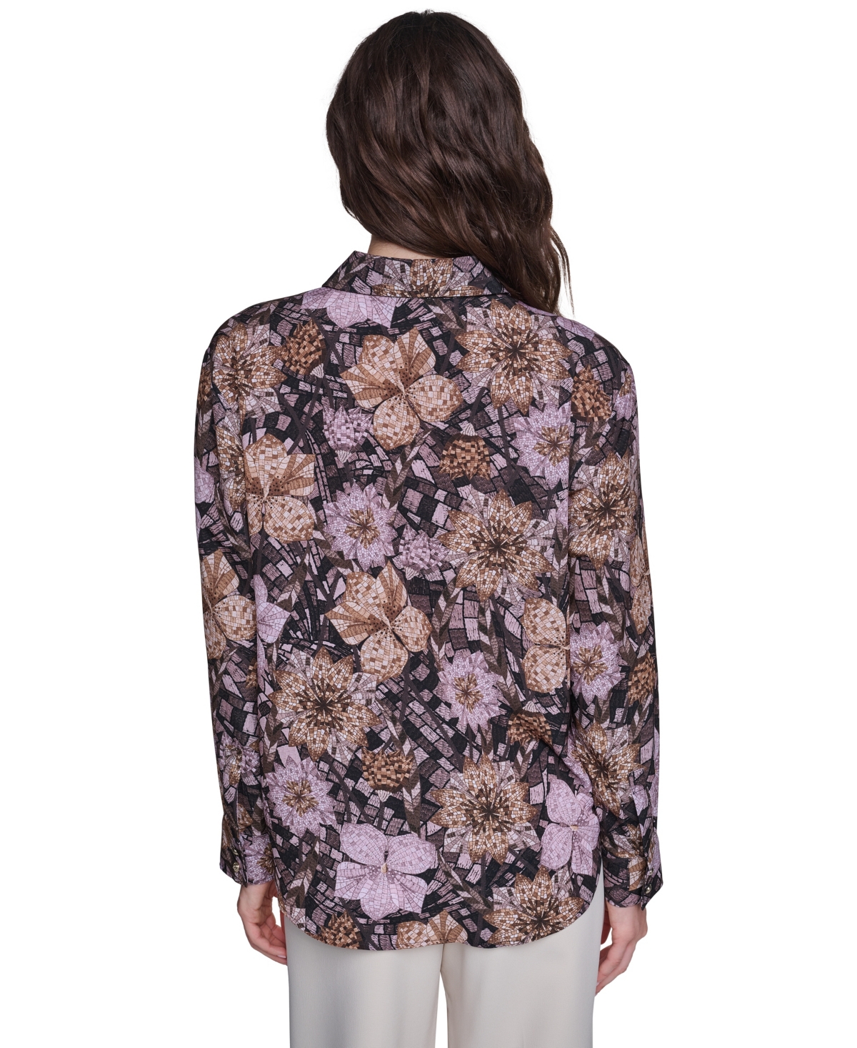 Karl Lagerfeld Paris Women's Floral-Print Long-Sleeve Point-Collar Blouse
