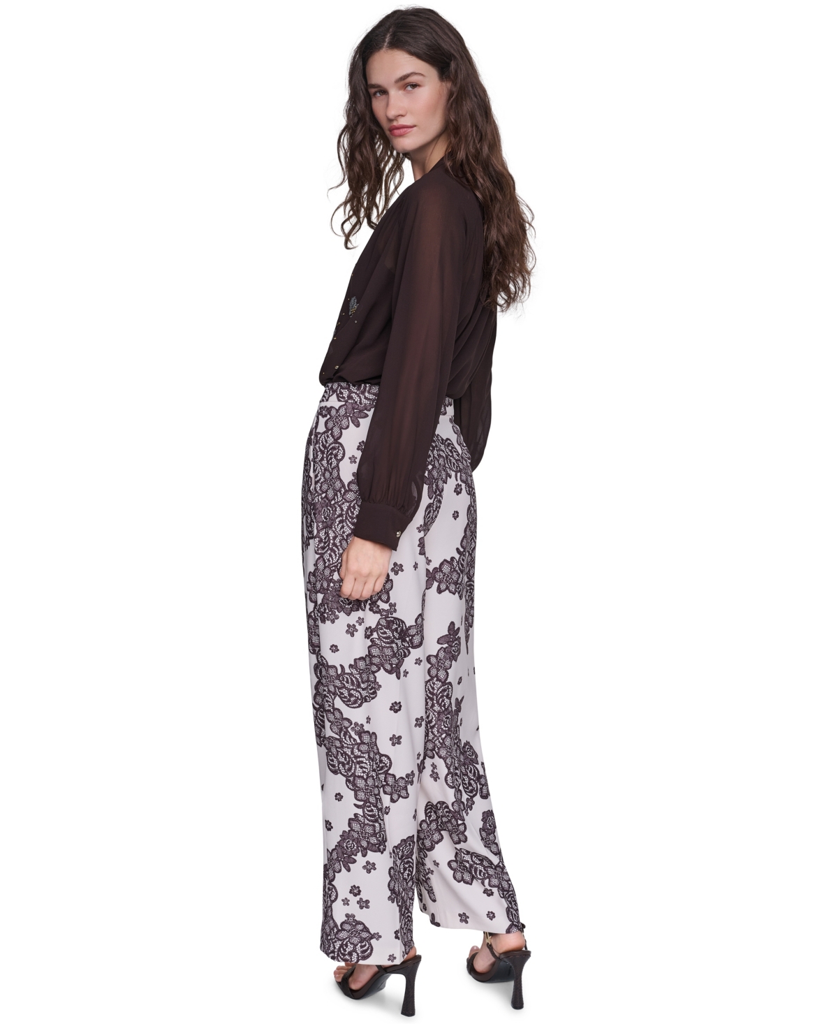 Karl Lagerfeld Paris Women's Printed Lace Wide-Leg Pants