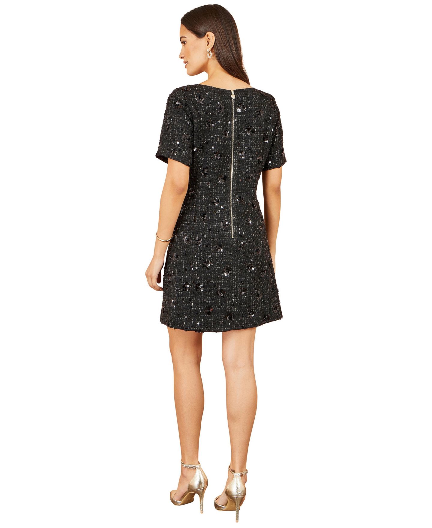 Женское платье Yumi Boucle Bow Sequin Fit-and-Flare Scoop Neck Mini, цвет: Чёрный — фото 3