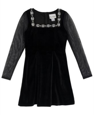 Girls' 7-16 Long-Sleeve Fit & Flare Rhinestone Dress