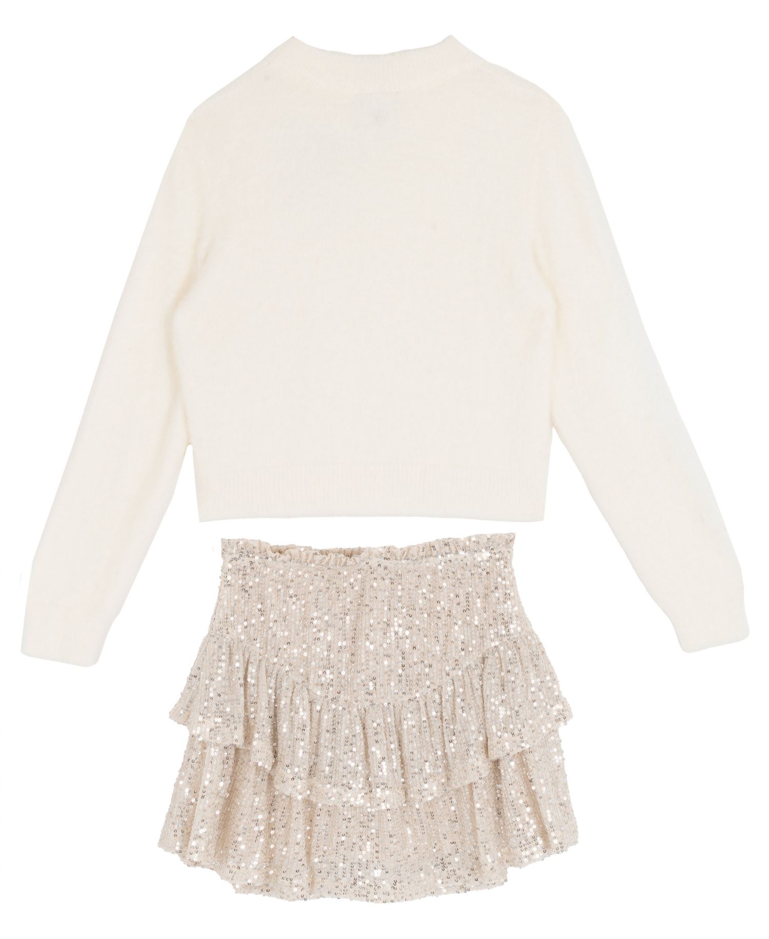 Girls' 7-16 Long-Sleeve Bow-Appliqu&eacute; Sequin Sweater and Skort, 2-Piece Set