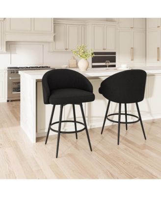 Bar Stools Set of 2, 360 degrees) Swivel Counter Height with Back, Polyester Knit 25.4&iquest; Chair, Metal Frame with Footrest for Kitchen